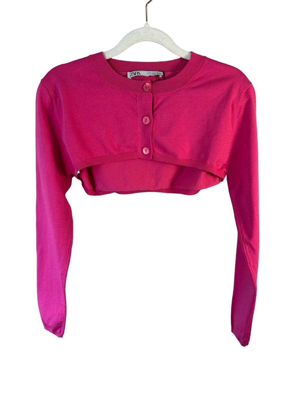 Zara Hot Pink Cropped Button-Up Bolero Cardigan Size L Y2K Festival Barbiecore - Picture 2 of 9